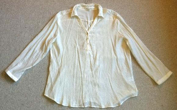 Hester & Orchard Tops - Womens Top-HESTER & ORCHARD-ivory 1/4 button sheer gauzy tunic lace Fairy-XL
